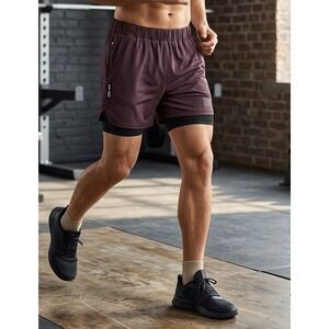 YoungLA 2-in-1 Mesh Athletic Short Youth Large Plum Layered Gym Training Running